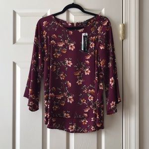 NWT PaperMoon Maroon Floral Blouse